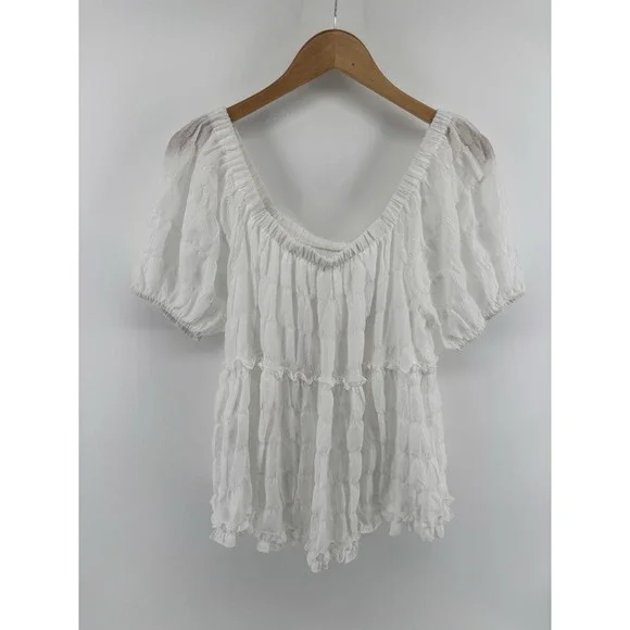 Umgee Cotton Gauze Boho Blouse Sz L Puff Sleeve Top Boho Festival Beachy - Picture 3 of 7